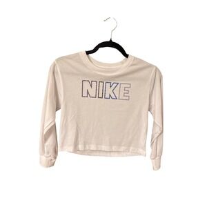 Nike Girls White Long Sleeve Cropped Graphic T-Shirt Size 6X
